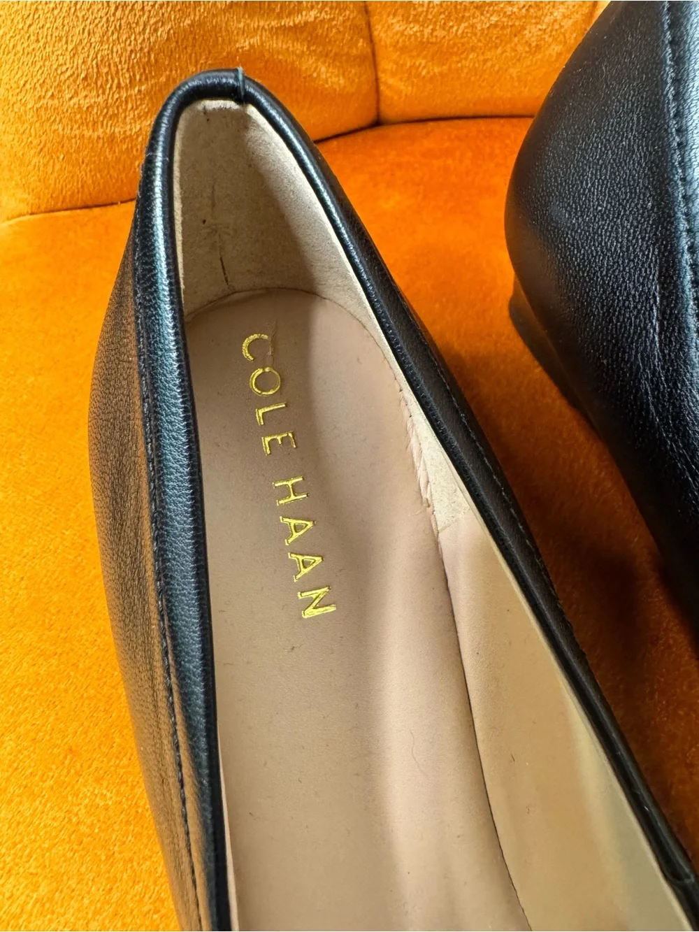 New Cole Haan Malta Bow  Black Wedge Pump with Gold Accent